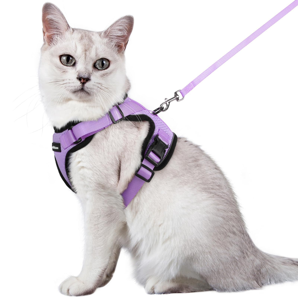 Rabbitgoo Cat Harness And Leash For Walking, Escape Proof Soft Adjustable Vest Harnesses For Cats, Easy Control Breathable Reflective Strips Jacket, Light Purple, M