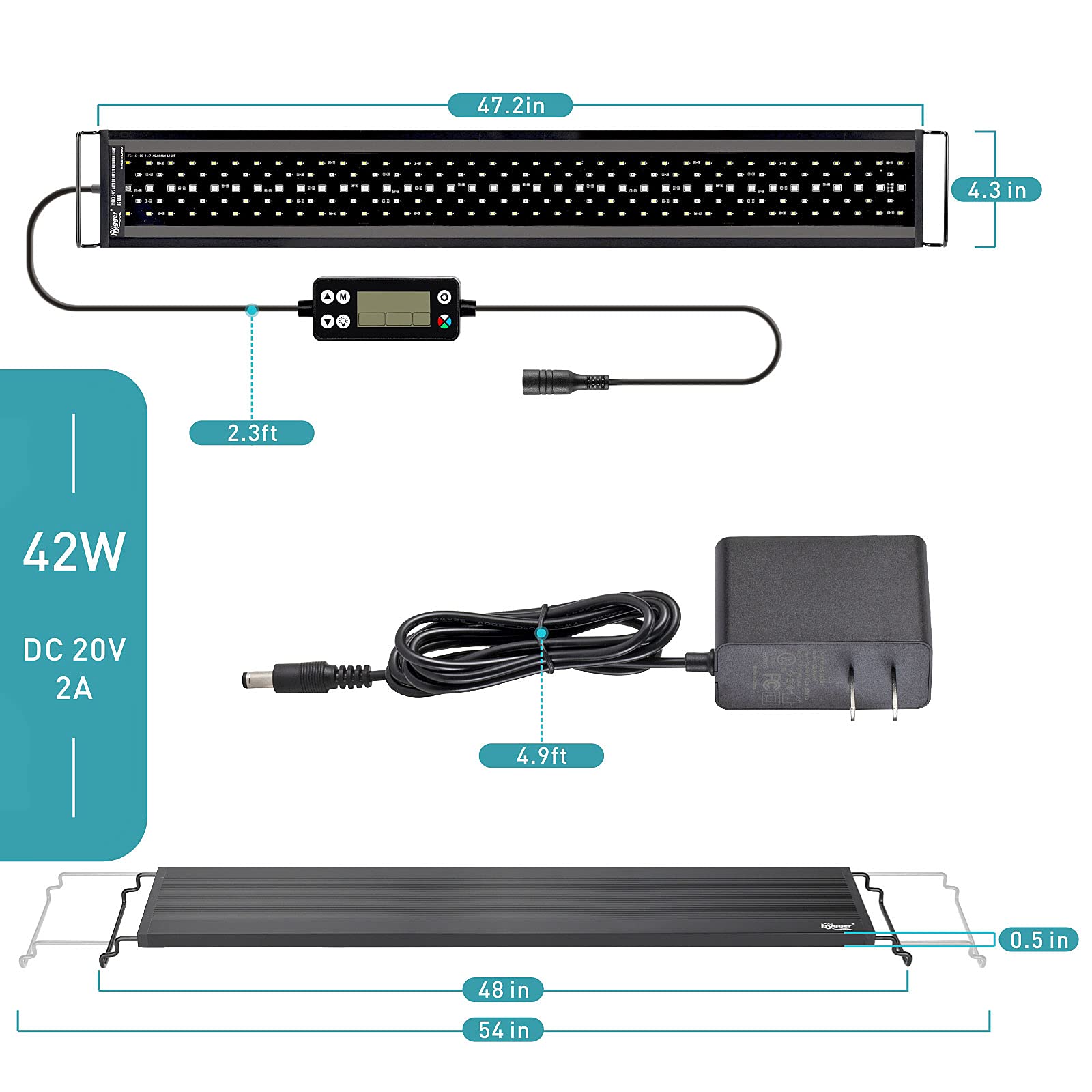 Hygger Auto On Off Led Aquarium Light, Full Spectrum Fish Tank Light With Lcd Monitor, 24/7 Lighting Cycle, 7 Colors, Adjustable Timer, Ip68 Waterproof, 3 Modes For 48'-54' Freshwater Planted Tank