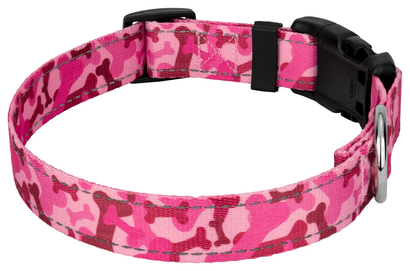Country Brook Petz - Deluxe Pink Bone Camo Reflective Dog Collar Collection Featured Night Safe Designs (1 Inch, Medium)