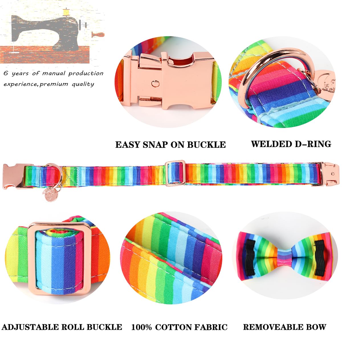Dogwong Plaid Dog Collar With Bow Tie - Summer Cotton Blue Plaid Pet Collar, Comfortable And Cute For Small, Medium, Large Dogs