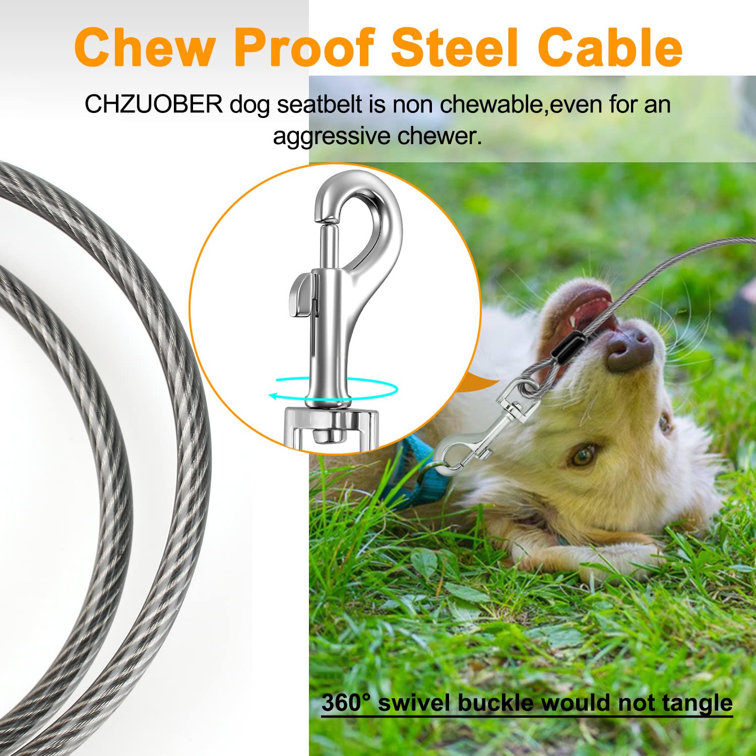 Chzuober Chew Proof Dog Car Seat Belt, 2 In 1 Steel Cable Dog Car Accessories Headrest Restraint Dog Seat Belt For Medium Large Dogs Chewer Heavy Duty Dog Seatbelt For Cars Swivel Attach