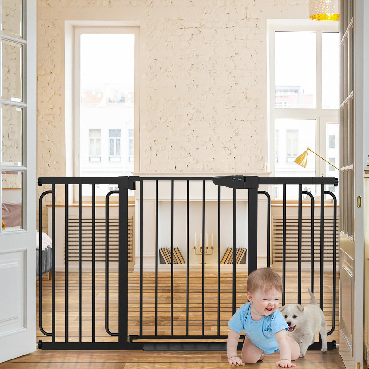 Cumbor 29.7-57'' Extra Wide Baby Gate for Stairs, Mom's Choice Awards Winner-Dog Gate for Doorways, Pressure Mounted Walk Throug