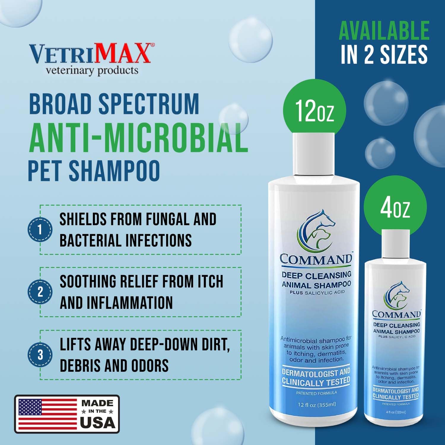 Vetrimax Command Medicated Dog Shampoo For Itchy Skin, Anti-Itch Relief For Allergies And Dry Skin, Healing Soothing Pet Care Fo
