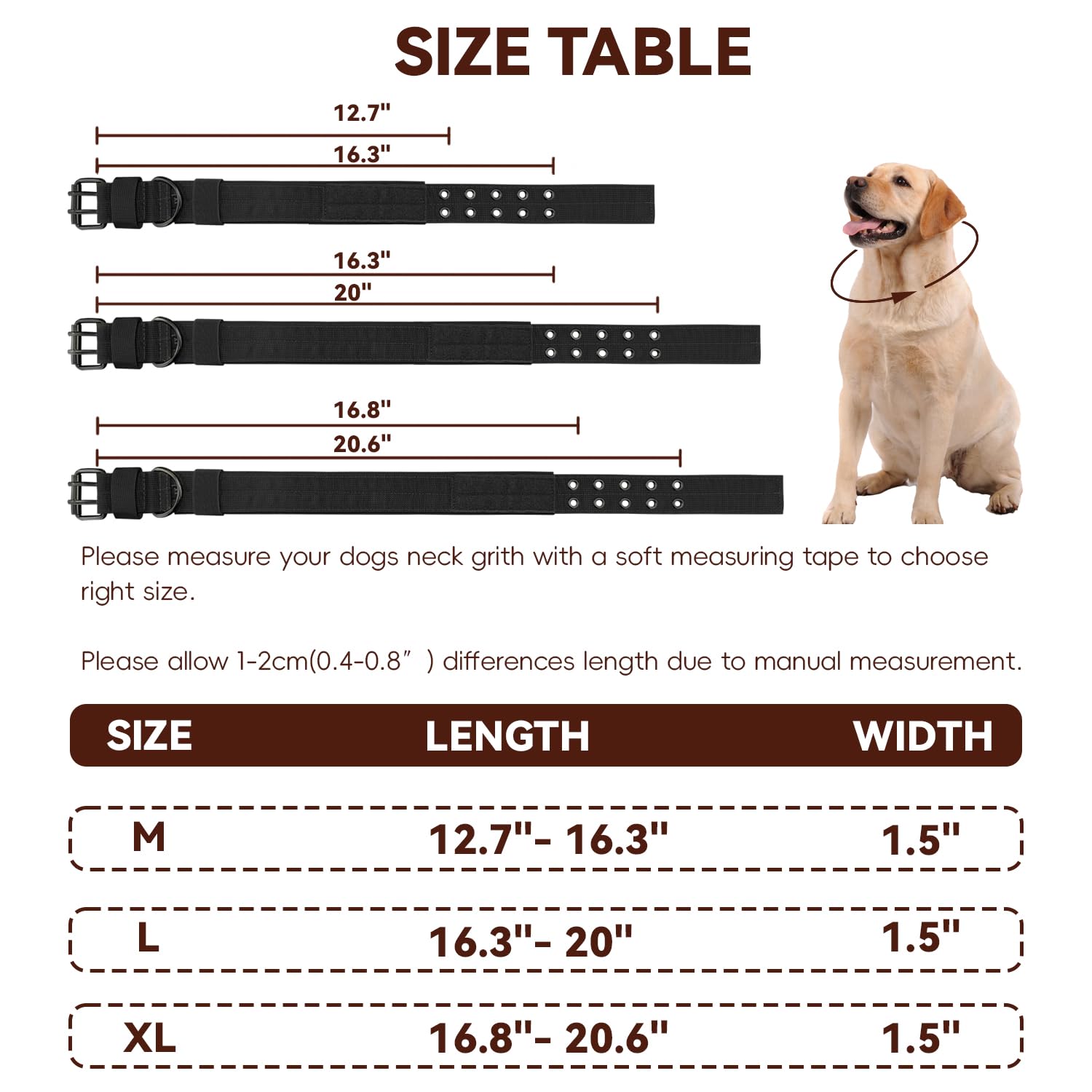 Heavy Duty Dog Collar for Large Dogs, 2 PCS Tactical Dog Collars with Metal Buckle & D Ring, 1.5'' Width Thick Adjustable Nylon