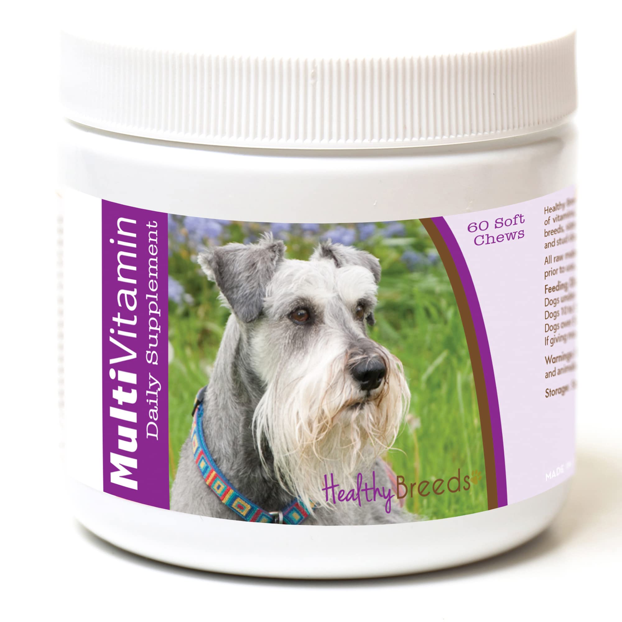 Healthy Breeds Miniature Schnauzer Multivitamin for Dogs - Vet Recommended Daily Supplement - Bacon Flavored - 60 Soft Chews