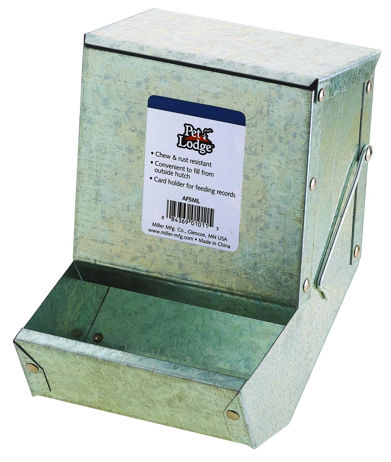 Pet Lodge Steel Small Animal Feeder with Lid | Cage Rabbit Feeder | Holds Several Days Worth of Food | 5 Inch