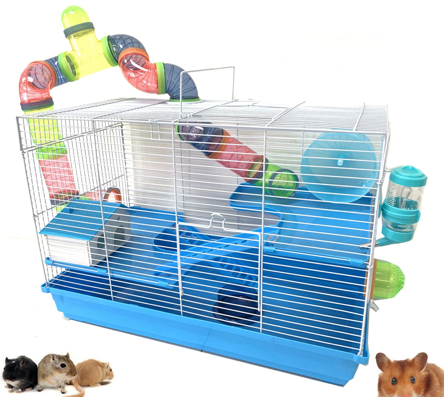 Extra Large 3-Levels Expandable And Customizable Hamster Habitat Rodent Gerbil Mouse Mice Rats Animal Critter Home Cage With Hid