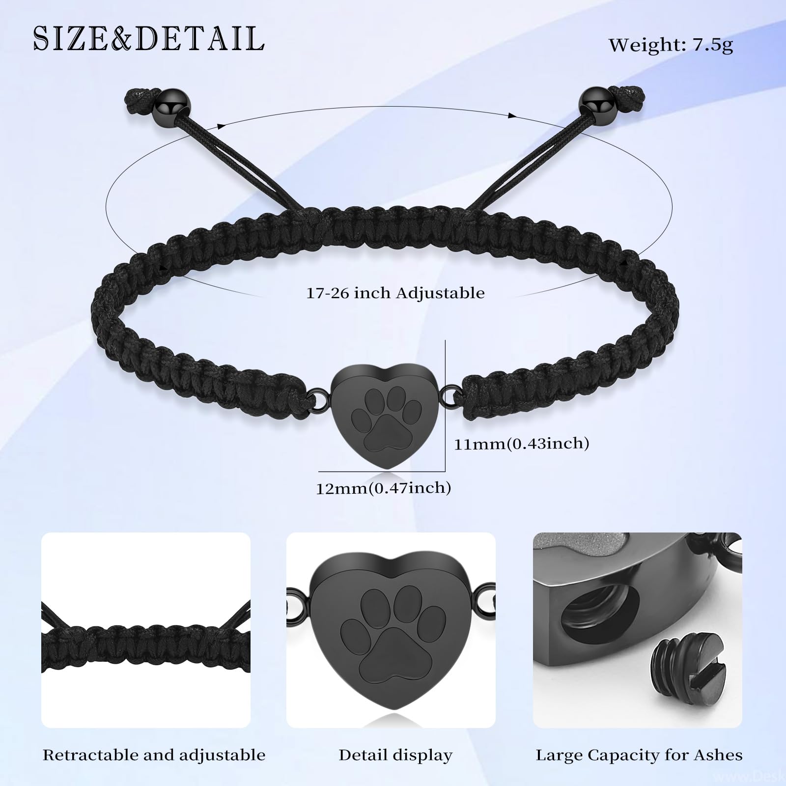 Qgjnsgc Cremation Bracelet For Pets Ashes Cat Dog Heart Paw Print Pendant Bangle Stainless Steel Memorial Urn Bracelet Cremation