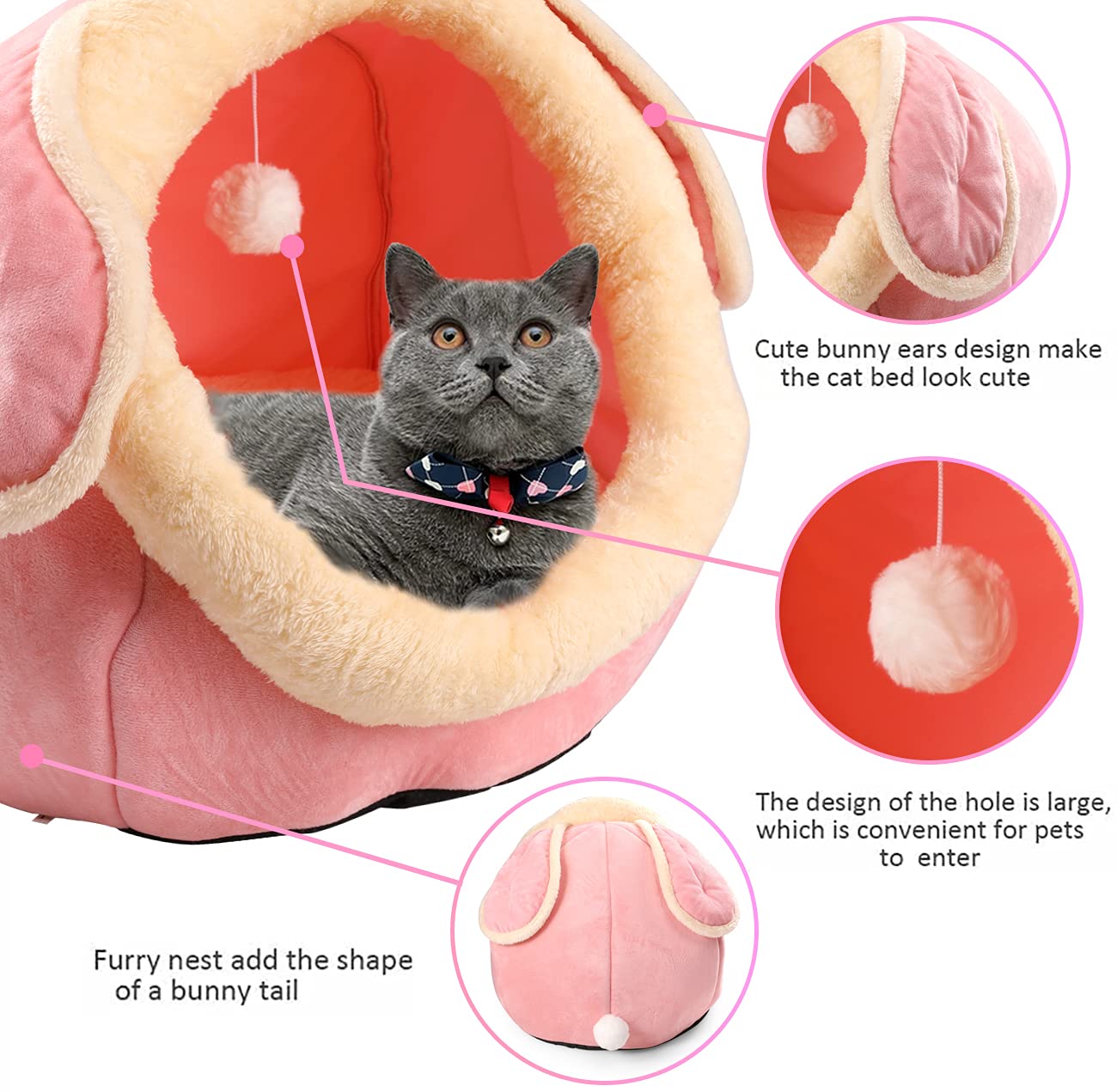 Powerking Cat Bed For Indoor Cats,Cat House Furniture For Pet Kitten Tent Cave,Cute Dog Beds For Puppy Medium Dogs With Removabl