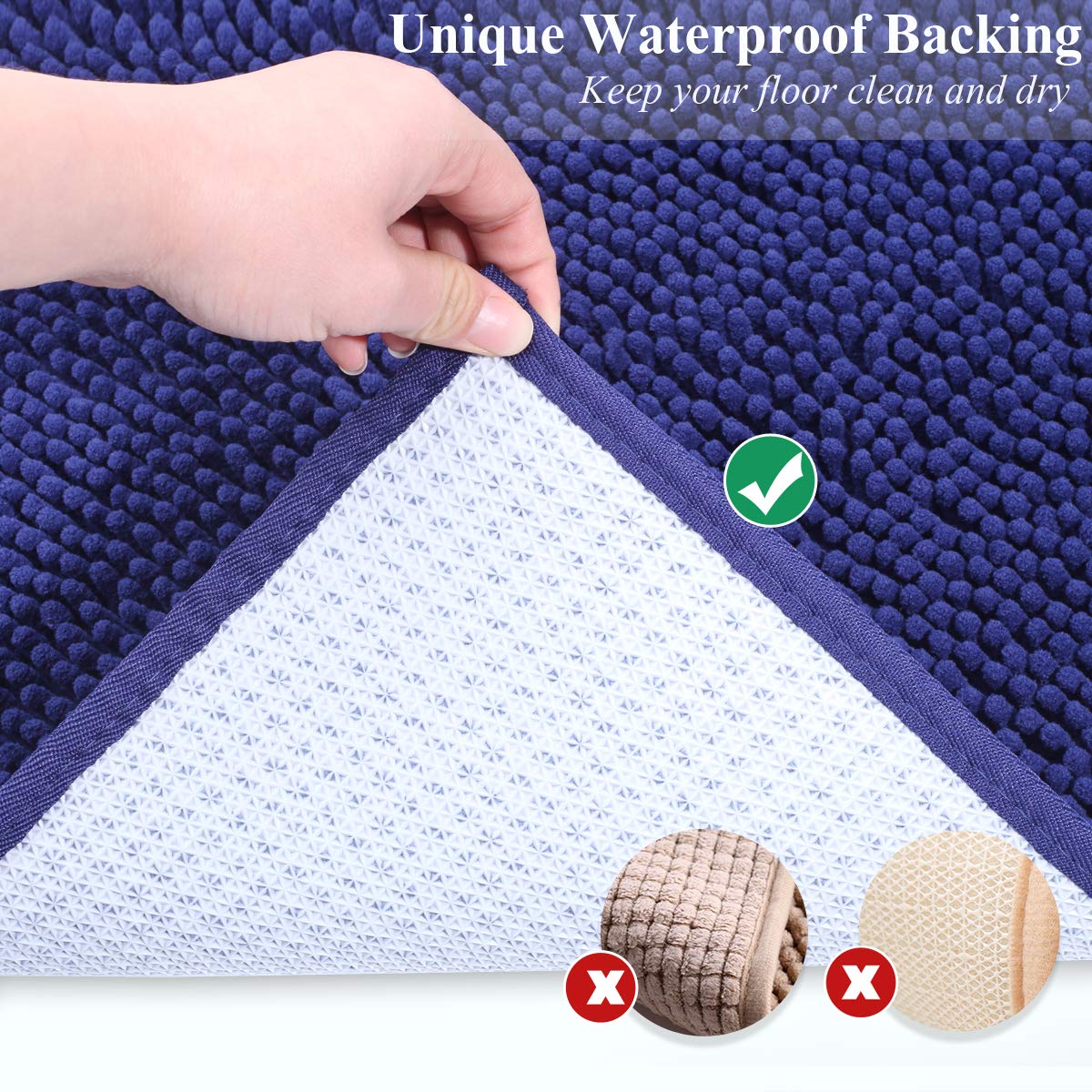 Vivaglory 31'× 20' Litter Box Mat, Microfiber Cat Litter Catcher With Waterproof Back, Super Soft For Cat'S Paws, Machine Washable, Navy Blue