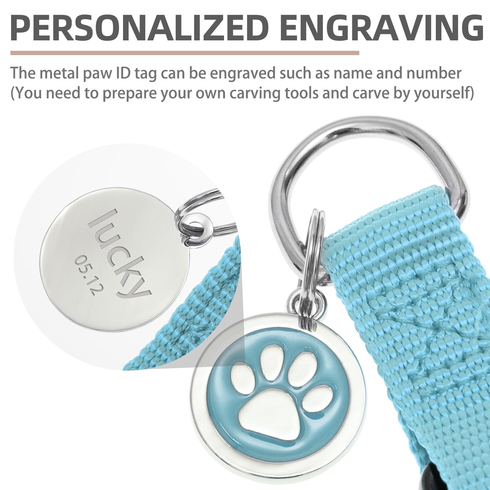 Pupteck No Pull Dog Harness Soft Adjustable Basic Nylon Step In Puppy Vest Outdoor Walking With Id Tag And A-Ir Tag Case, Sky Bl