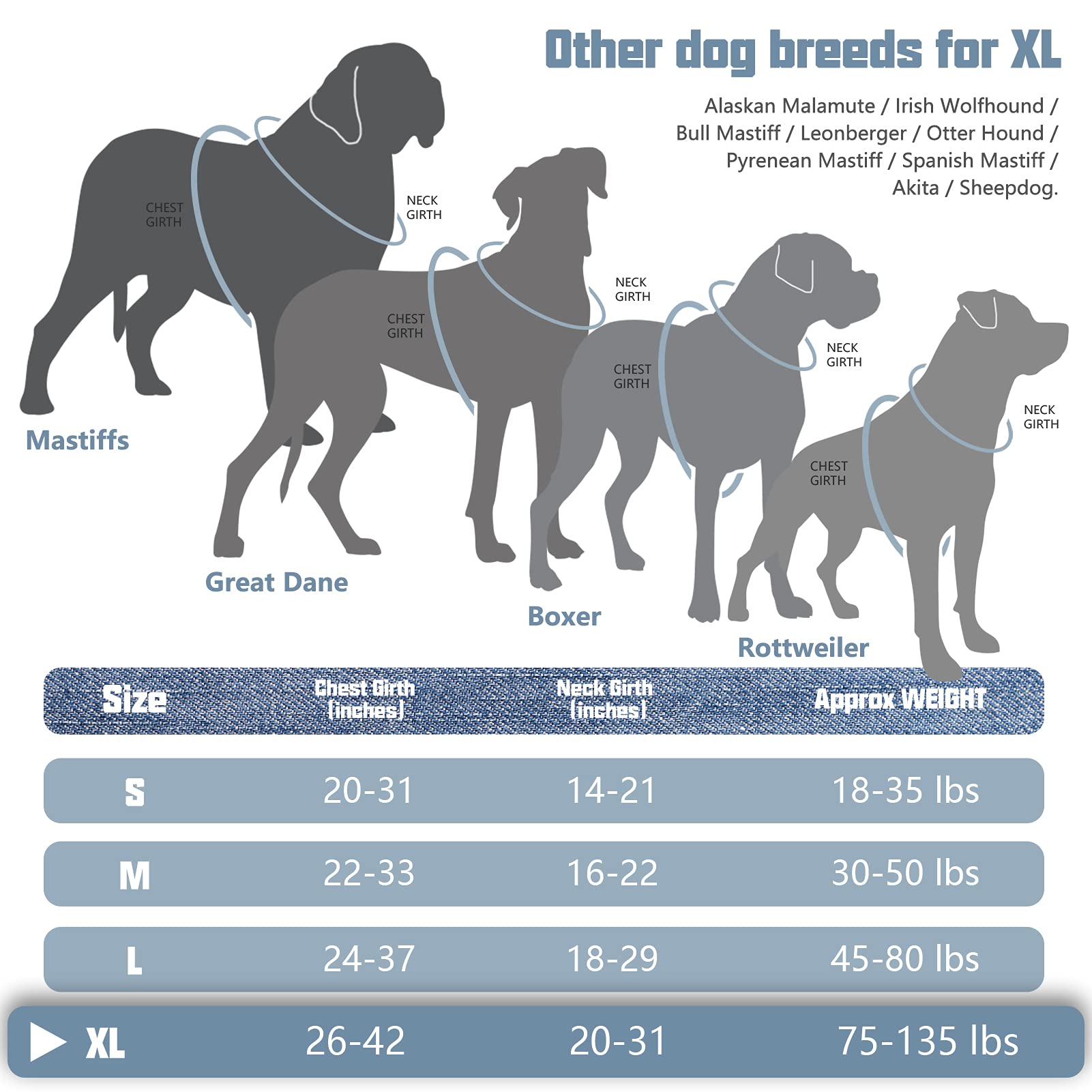 Auroth Tactical Dog Harness For Small Medium Large Dogs No Pull Adjustable Pet Harness Reflective K9 Working Training Easy Control Pet Vest Military Service Dog Harnesses (Xl, Denim Blue)