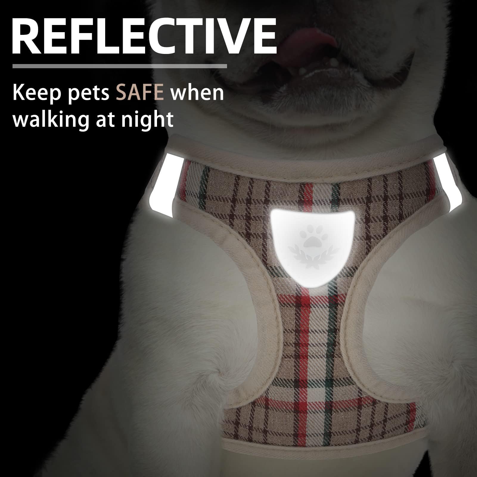 Pupteck Adjustable Dog Harness Collar And Leash Set Step In No Pull Pet Harness For Small Medium Dogs Puppy And Cats Outdoor Walking Running, Soft Mesh Padded Reflective Vest Harnesses, Khaki S