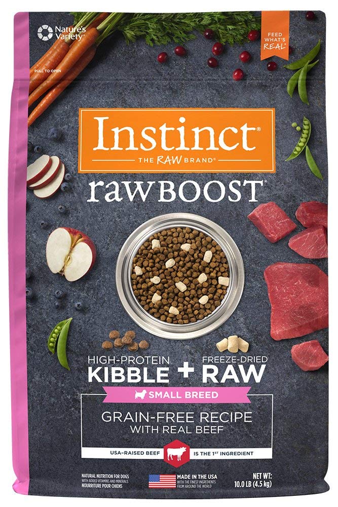 Instinct Raw Boost Small Breed, Natural Dry Dog Food with Freeze Dried Pieces, High Protein, Grain Free Recipe - Real Beef, 10 l