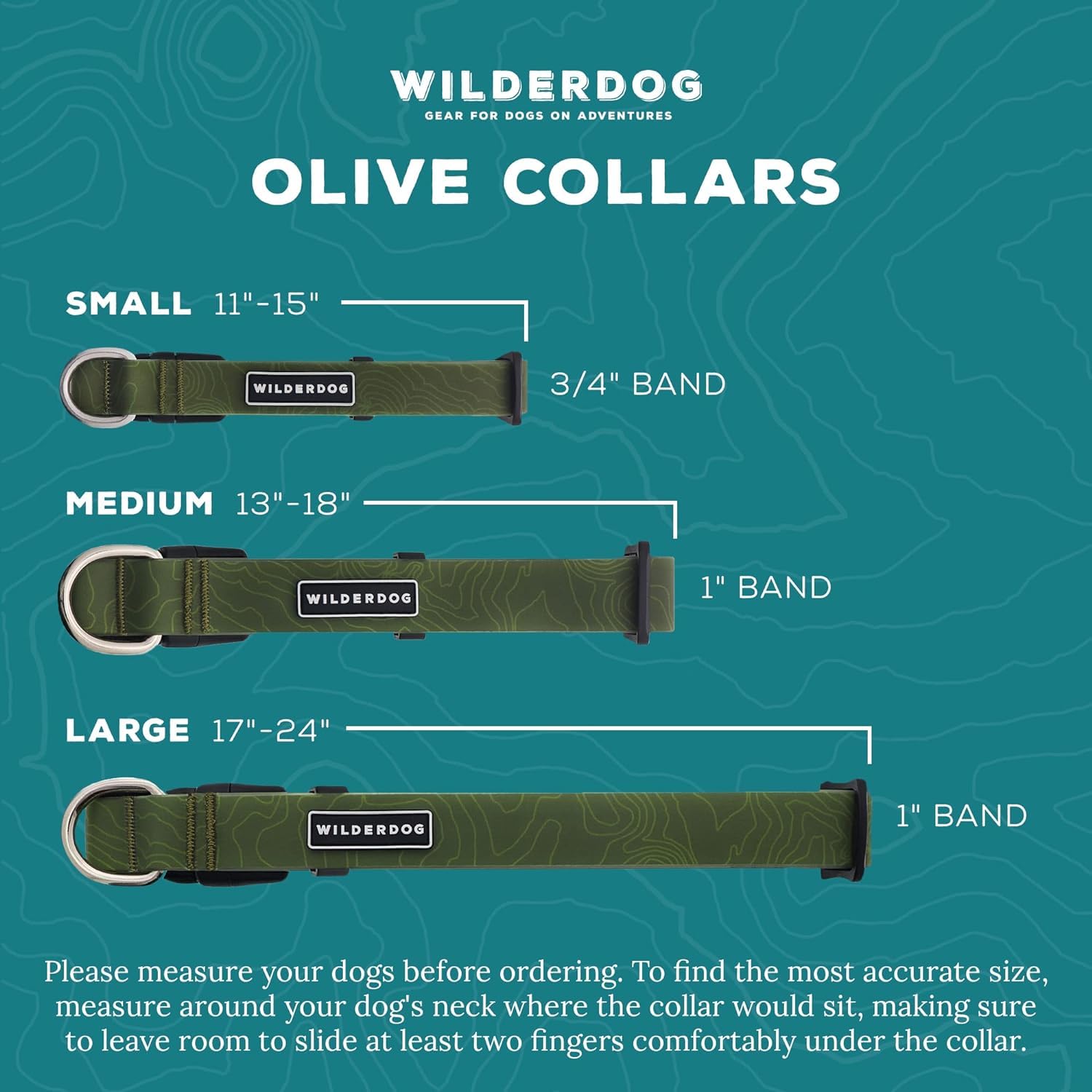 Wilderdog Waterproof Dog Collar- Repels Water & Dirt - Large 17''-24'' - Olive