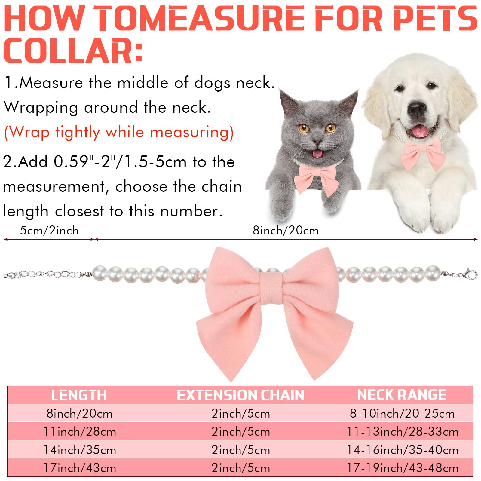 Leifide Dog Pearls Collar Necklace Jewelry With Pink Bow Pendant Fancy Pearls Pet Collars Adjustable Dog Cat Necklace For Weddin