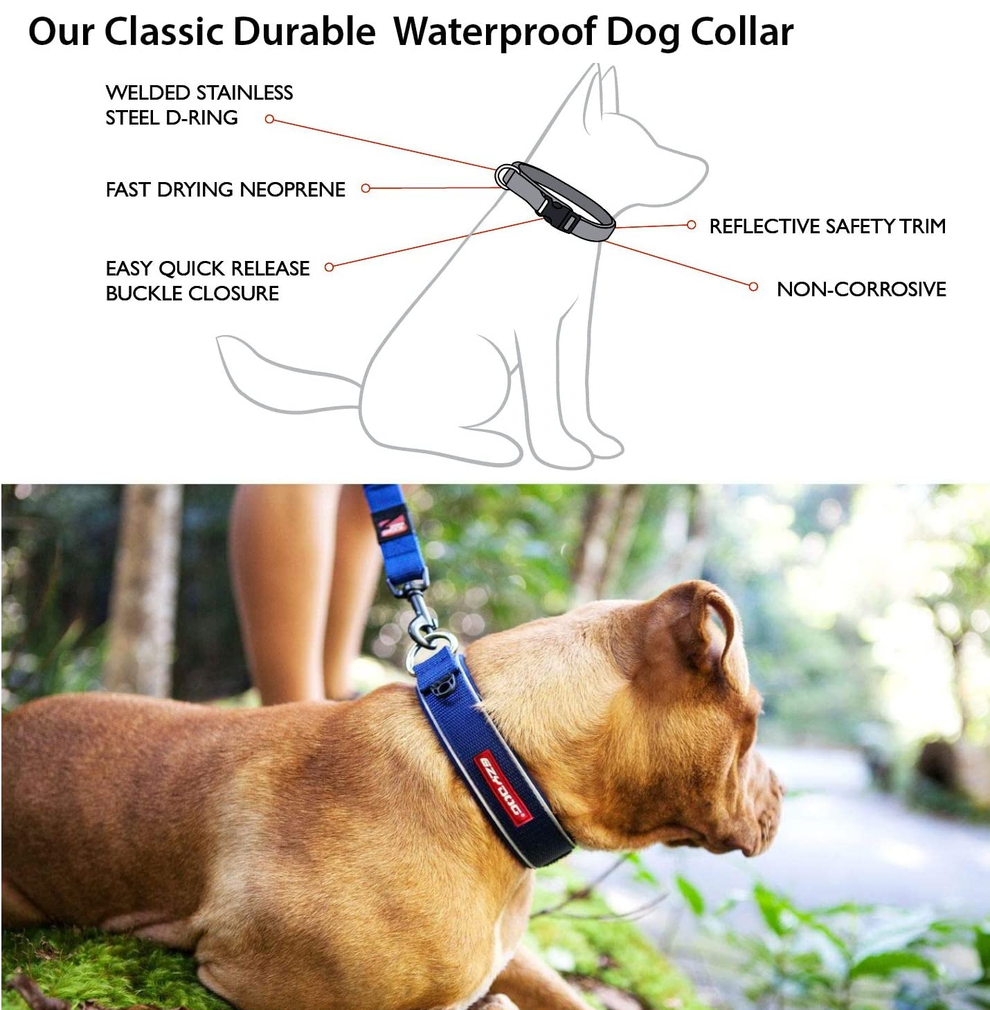 Ezydog Neo Waterproof Dog Collar - Reflective Trim For Nighttime Safety - Adjustable Neoprene Collar With Padding For Superior Comfort - Quick Release Buckle And Built-In Id Clip (Large, Bubblegum)