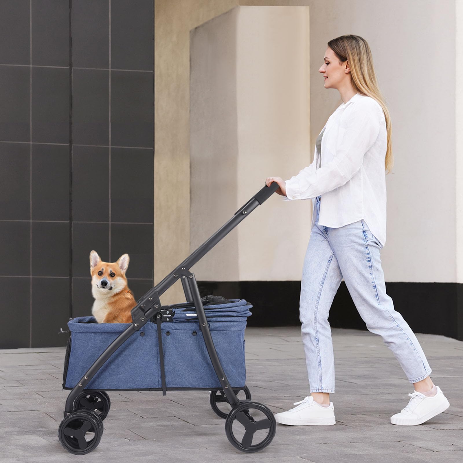 20% Larger Capacity, Dog Stroller for Large Dogs, Update pet Stroller for Medium Dogs Up to 20-66lbs, 4 Wheel All-Terrain with C