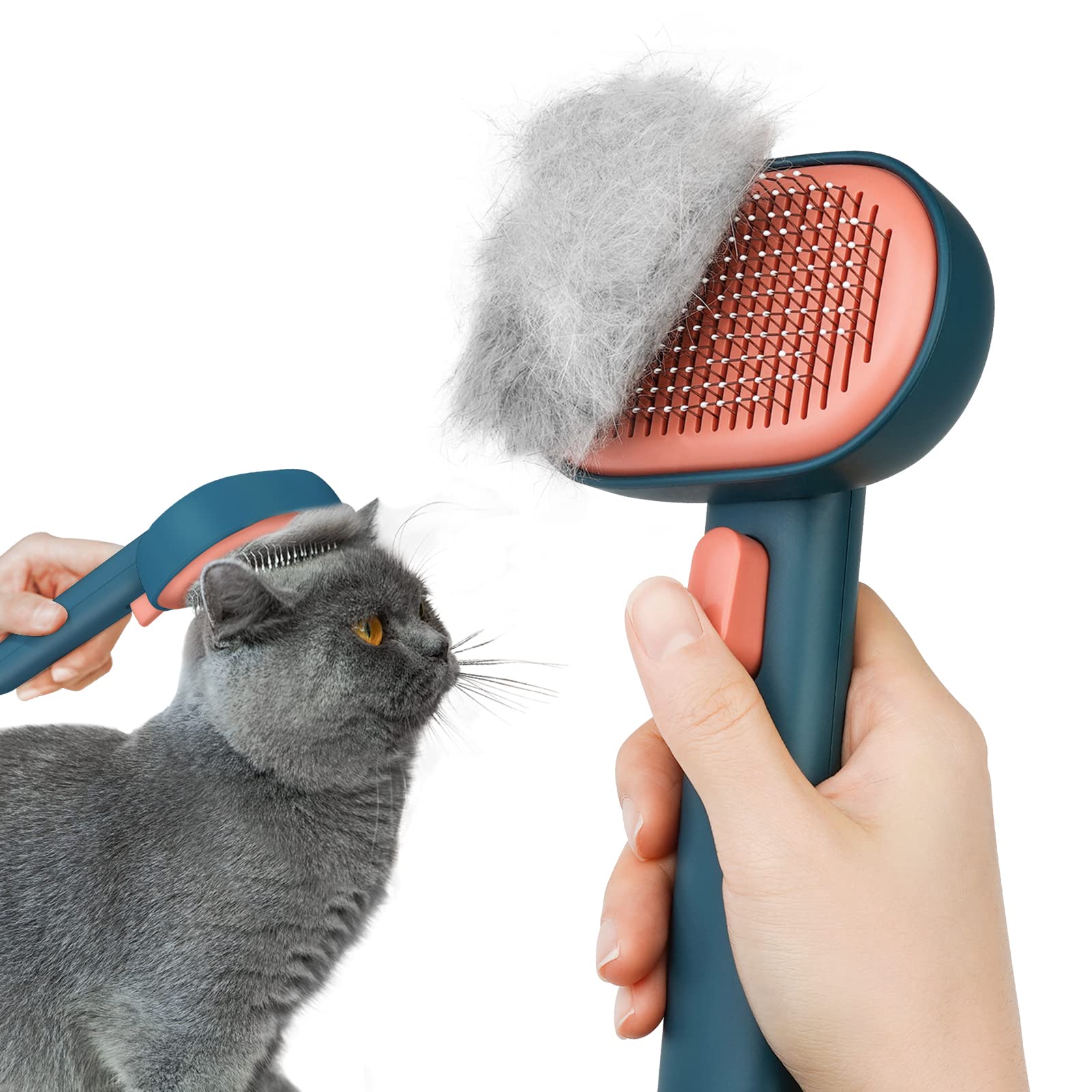 Aumuca Cat Brush With Release Button, Cat Brushes For Indoor Cats Shedding, Cat Brush For Long Or Short Haired Cats, Cat Grooming Brush Cat Comb For Kitten Rabbit Massage Removes Loose Fur Green