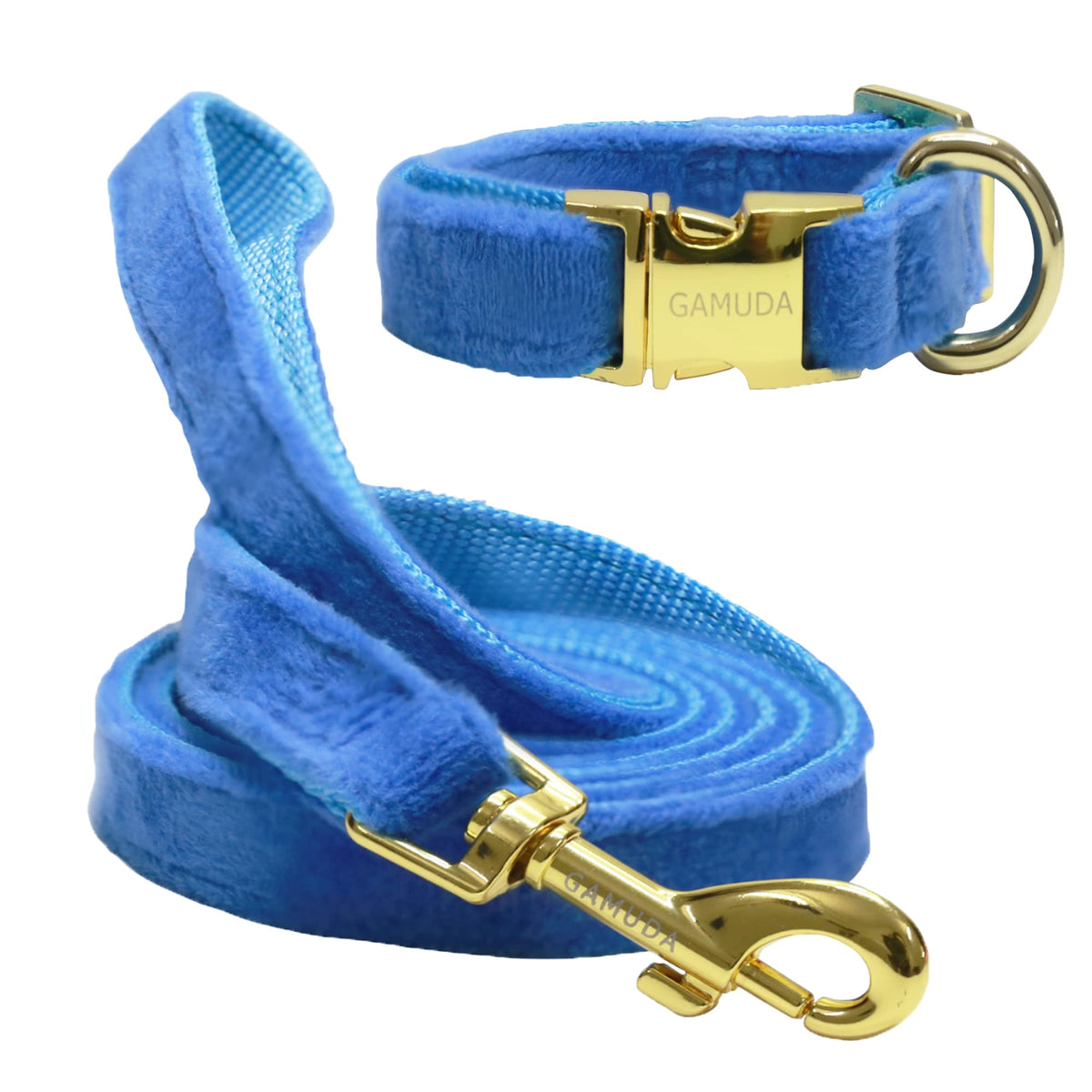 Gamuda Velvet Dog Collar And Leash, Super Soft And Smooth, Heavy Duty Gold Buckle, Comfortable And Easy To Clean, Adjustable Collar For Dog (Xs, Blue)