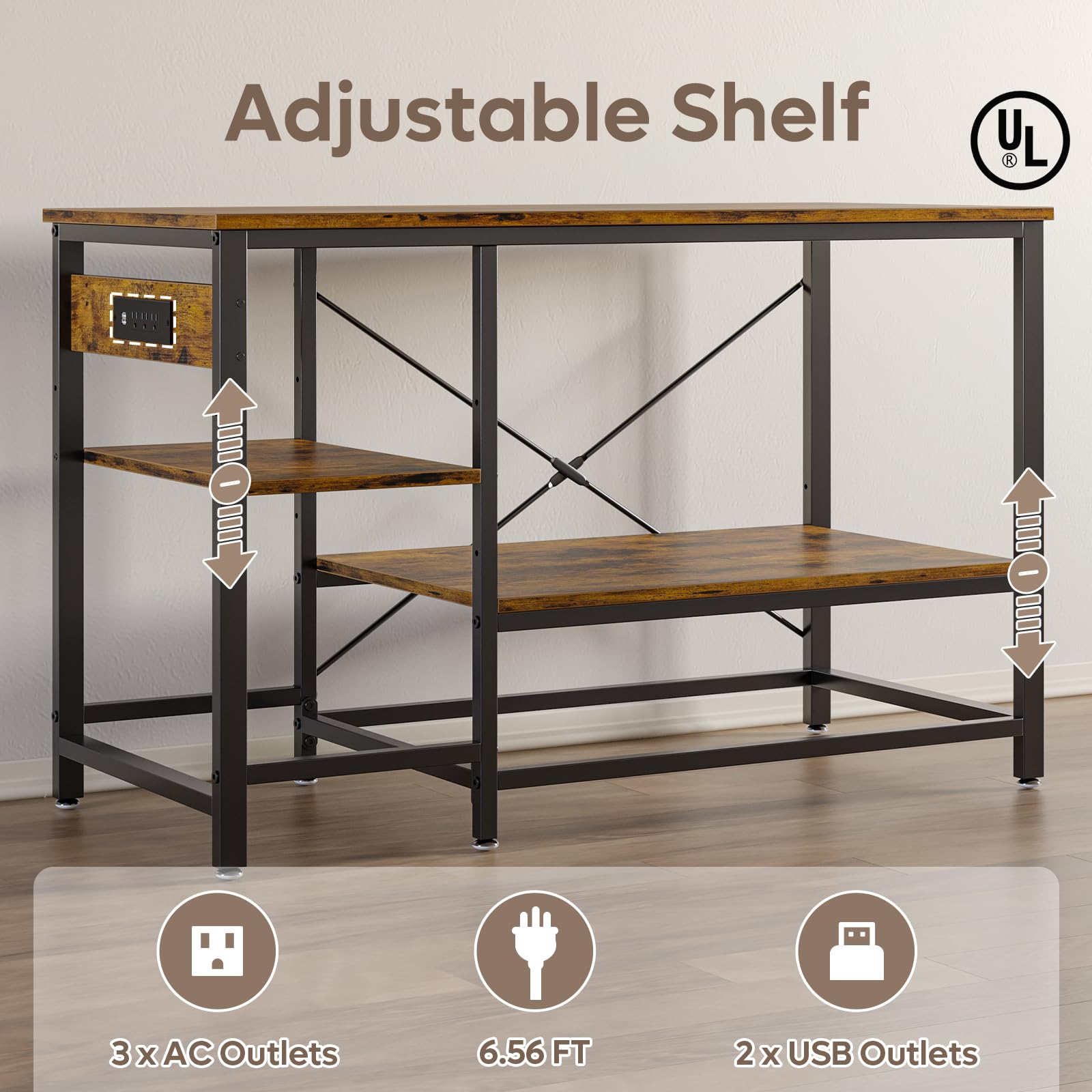 Bestier 55 Gallon Fish Tank Stand with Power Outlet, 49x13 Metal Aquarium Stand, 6-Leg Long Reptile Tank Stand with 3-Tier Adjus