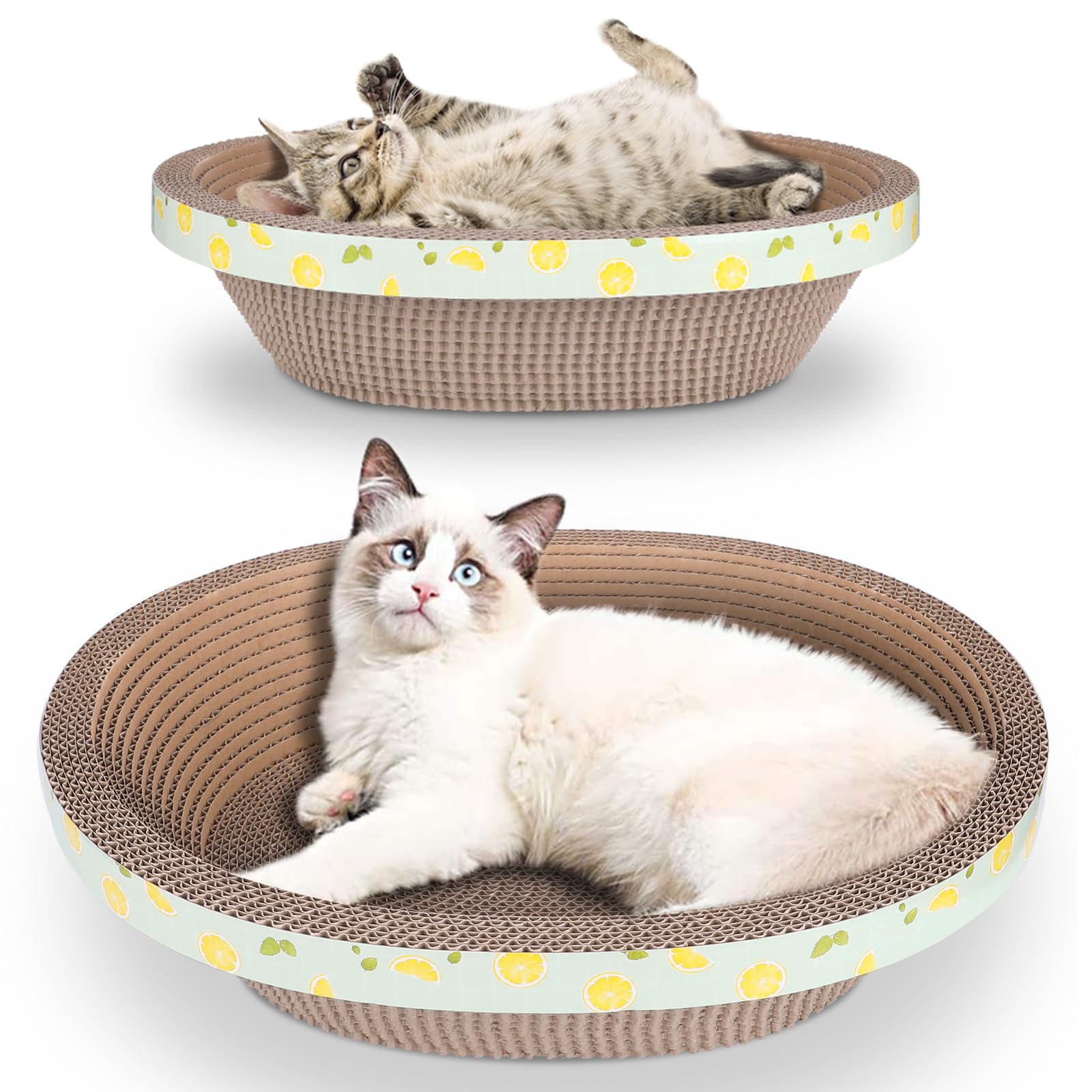 2Pc Set Includes 1 X 19.5 Large + 1 X 14.96 Cute Cat Scratcher Cardboard Bed Lounger Couch, Cat Scratching Board Lounge Box Dura
