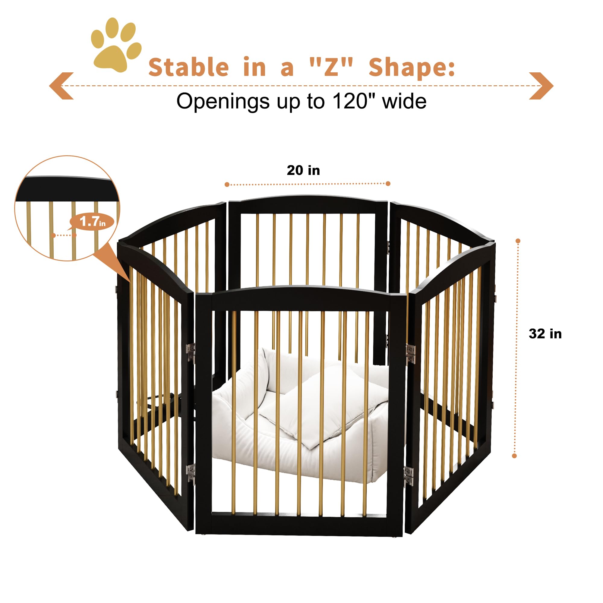 PUPETPO Freestanding Pet Gate for Dogs, Foldable Wooden Dog Gate for House, Extra Wide Indoor Pet Barrier for Stair, Doorway, Ha