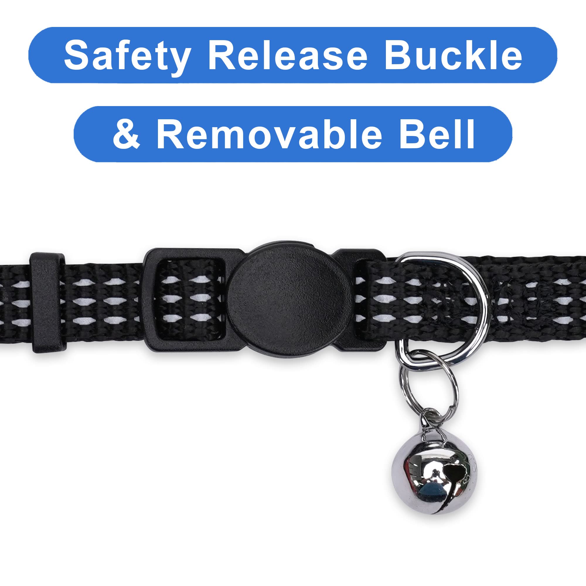 Pawtitas Reflective Cat Collar with Safety Buckle and Removable Bell Cat Collar Kitten Collar Black Cat Collar