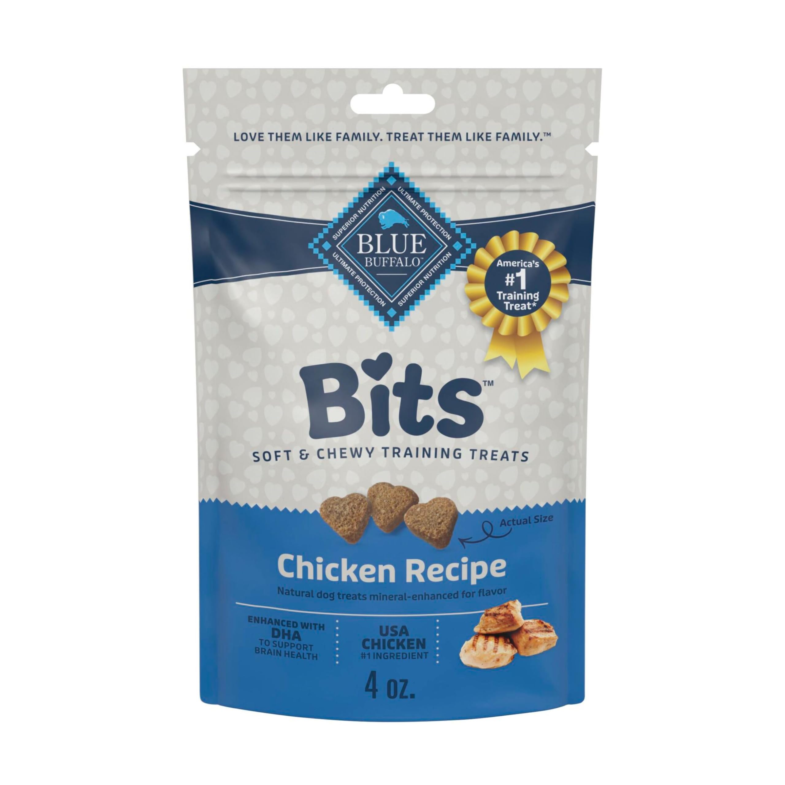 Blue Buffalo Bits Soft Dog Treats for Training, Made With Natural Ingredients & Enhanced with DHA, Chicken Recipe, 4-oz Bag