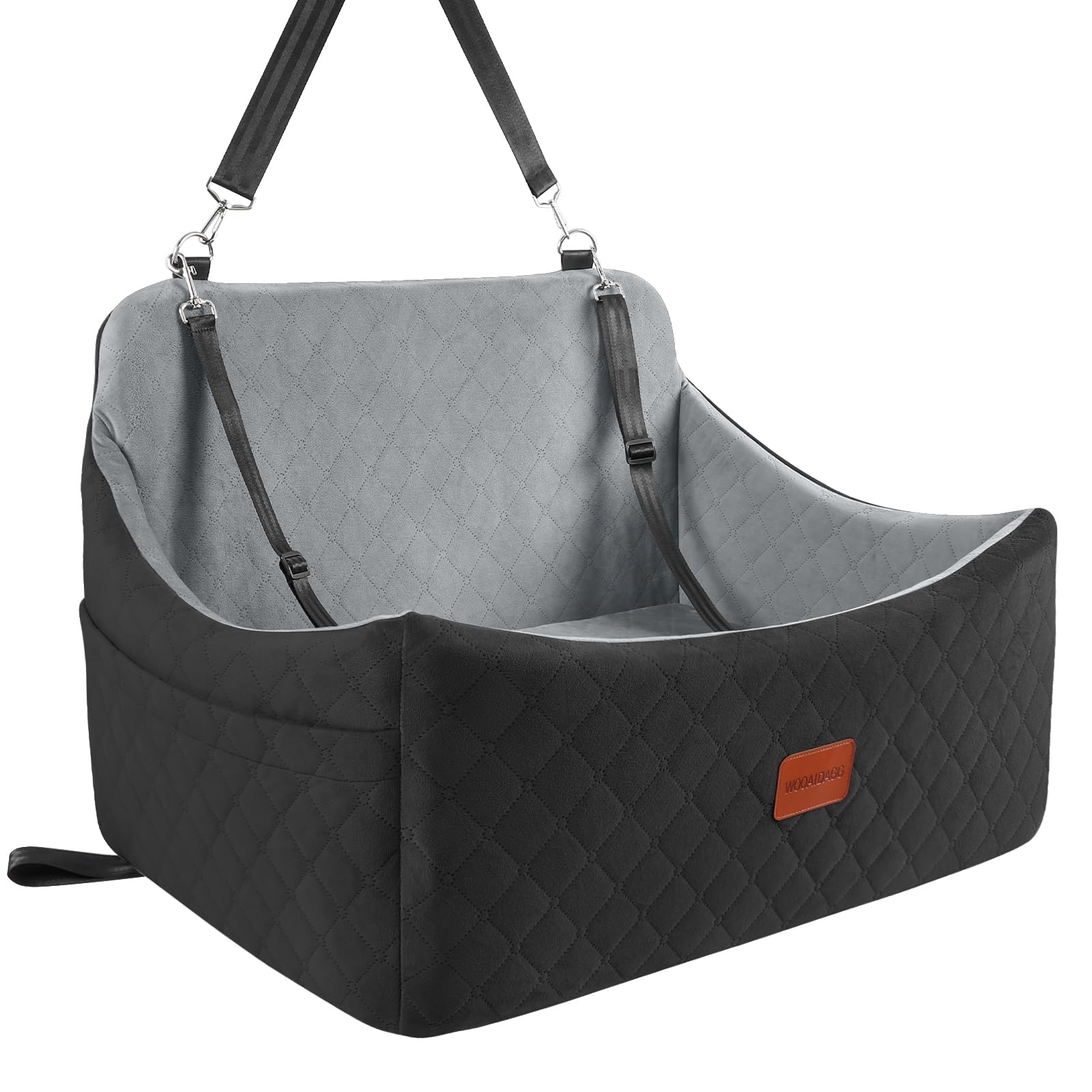 Wooaidagg Dog Car Seat for Medium & Large Dogs Up to 55lbs, Memory Foam Cushion, Washable Cover, Safety Straps & Non-Slip Base(B