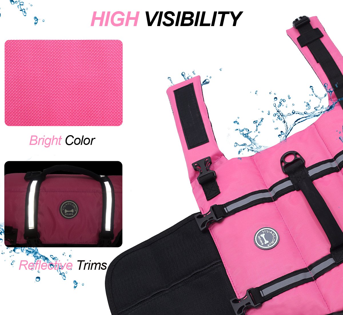 Vivaglory Ripstop Dog Life Jacket For Small Medium Large Dogs Boating, Dog Swimming Vest With Enhanced Buoyancy & Visibility, Pi