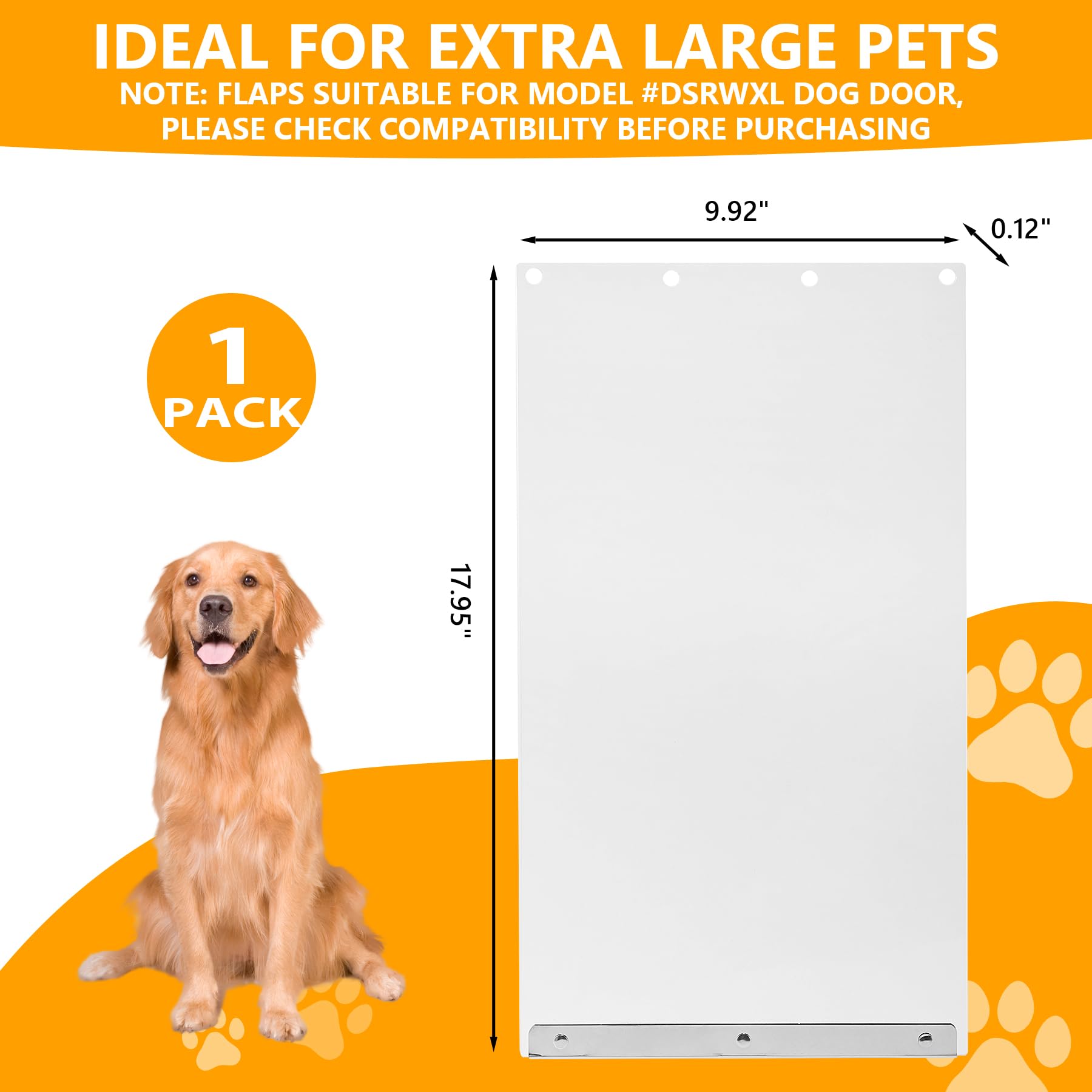 Nvifco Doggy Door Replacement Flap - Flexible XL Size 9.92" x 17.95", Clear with Metal Strip, Compatible with Extra Large Dog Doors