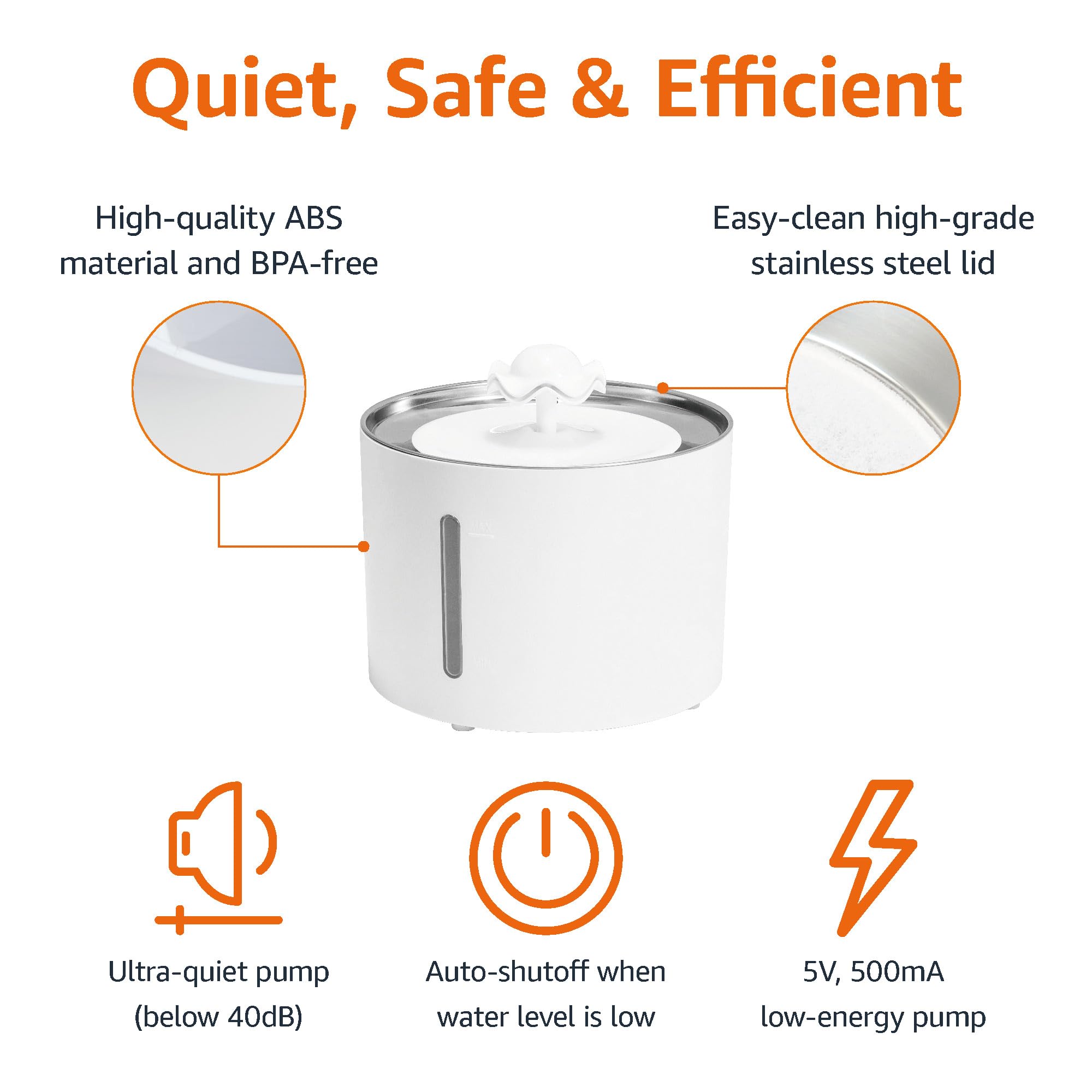 Amazon Basics Pet Water Fountain with Stainless Steel Top, 3L ,White (3 Filters included)