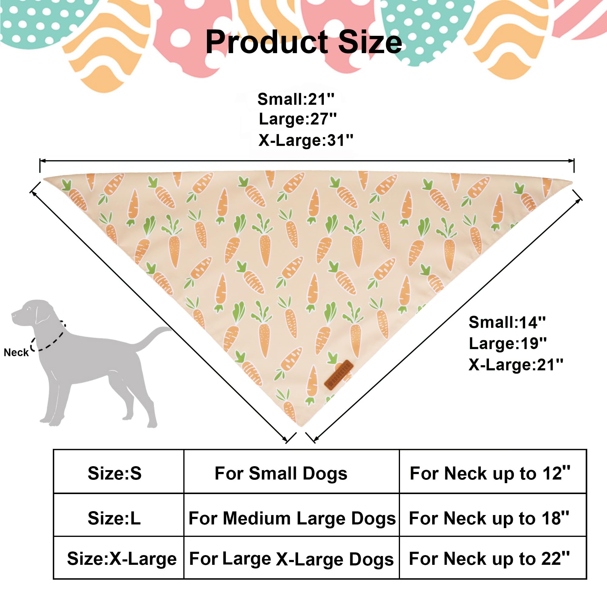 ADOGGYGO Easter Dog Bandanas, Rabbit Carrot Pet Scarf, Multi Size Offered, Orange Blue Easter Bandana for Medium Large Dogs Pets