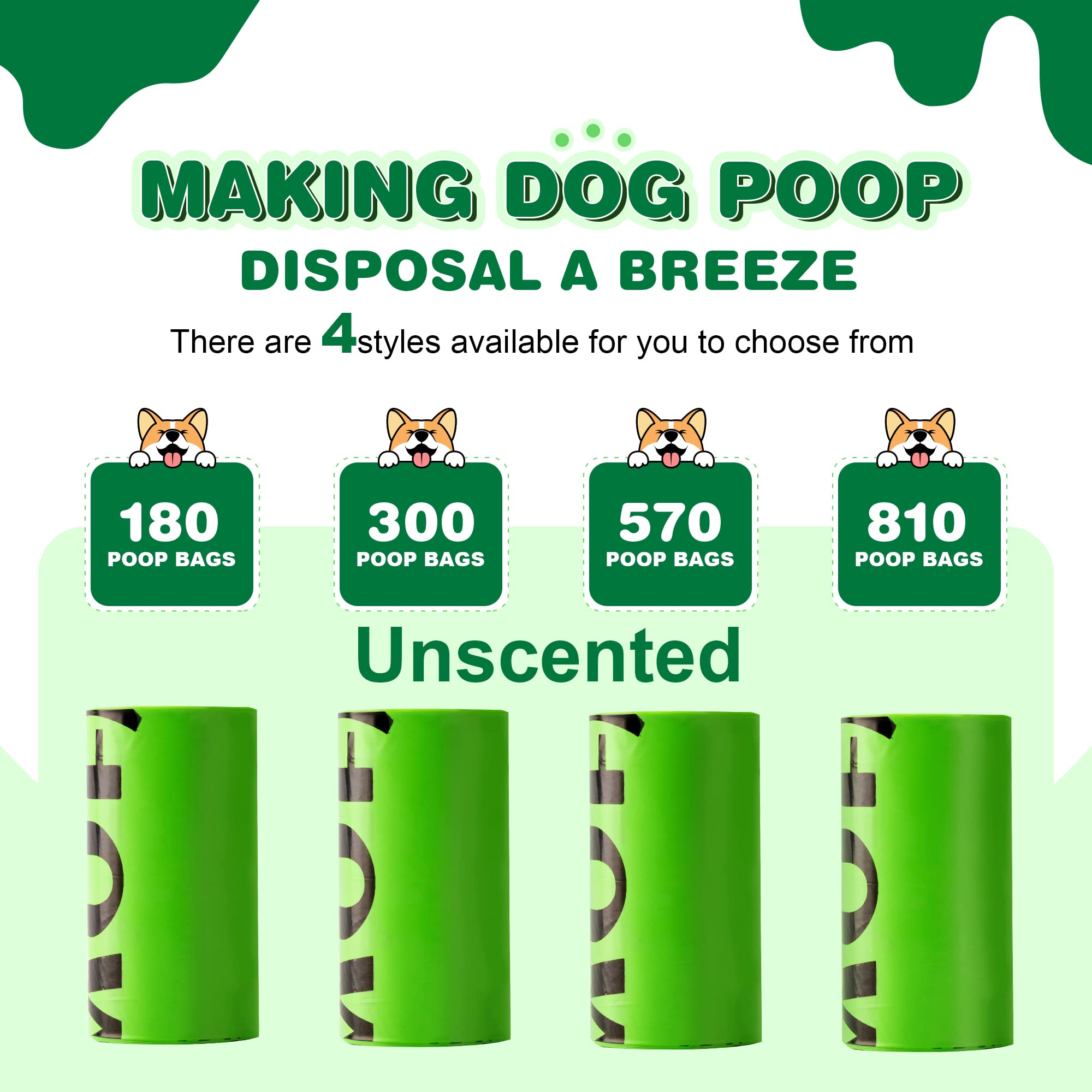 MUAMUA Dog Poop Bags - 570 Count Biodegradable, Extra Thick, Leak Proof, 9x13 Inches, Green, Plant-Based Material