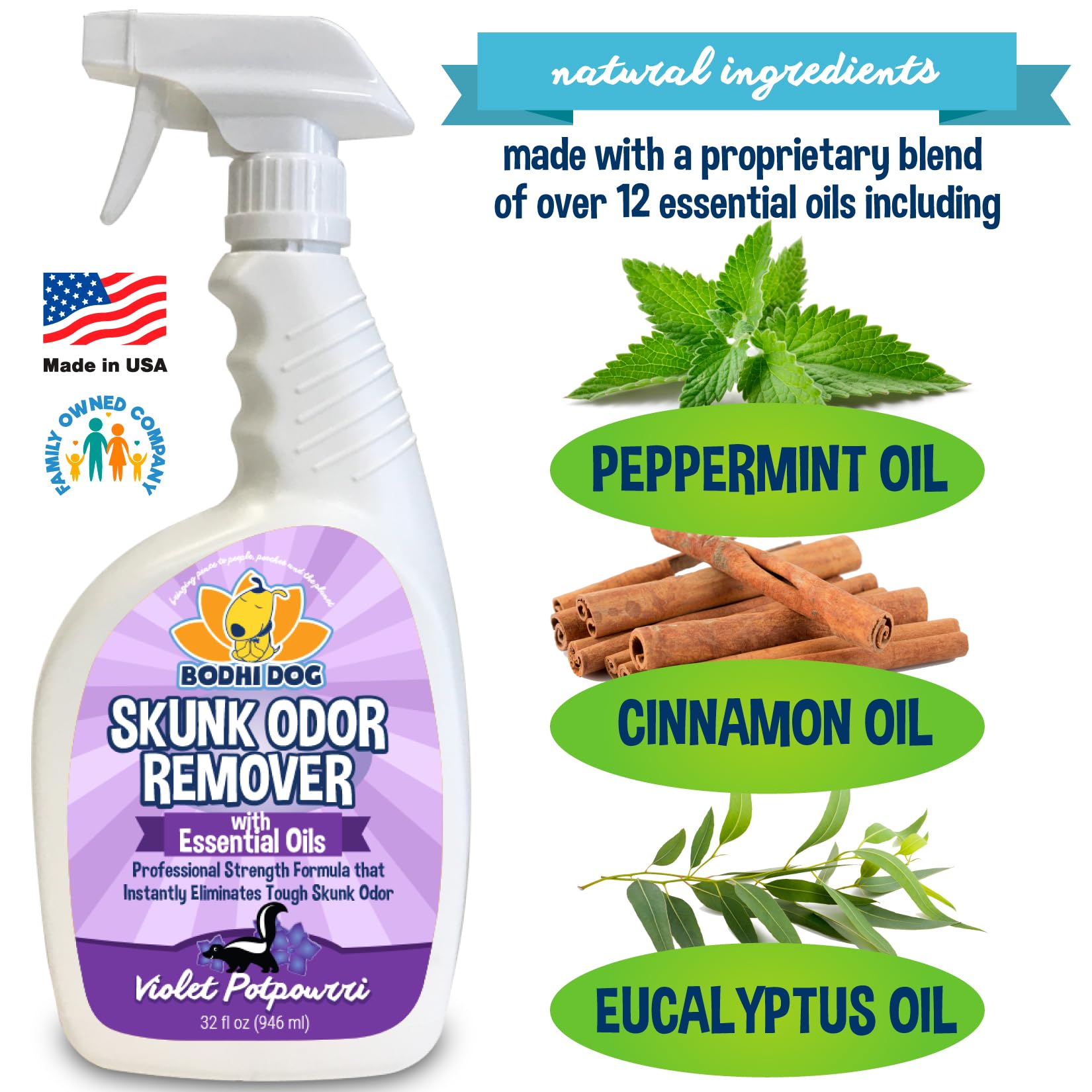 Bodhi Dog Pet Deskunk Spray Odor Eliminator- Skunk Smell Remover With Essential Oils For Dogs, Cats, Furniture, Carpet & Clothin