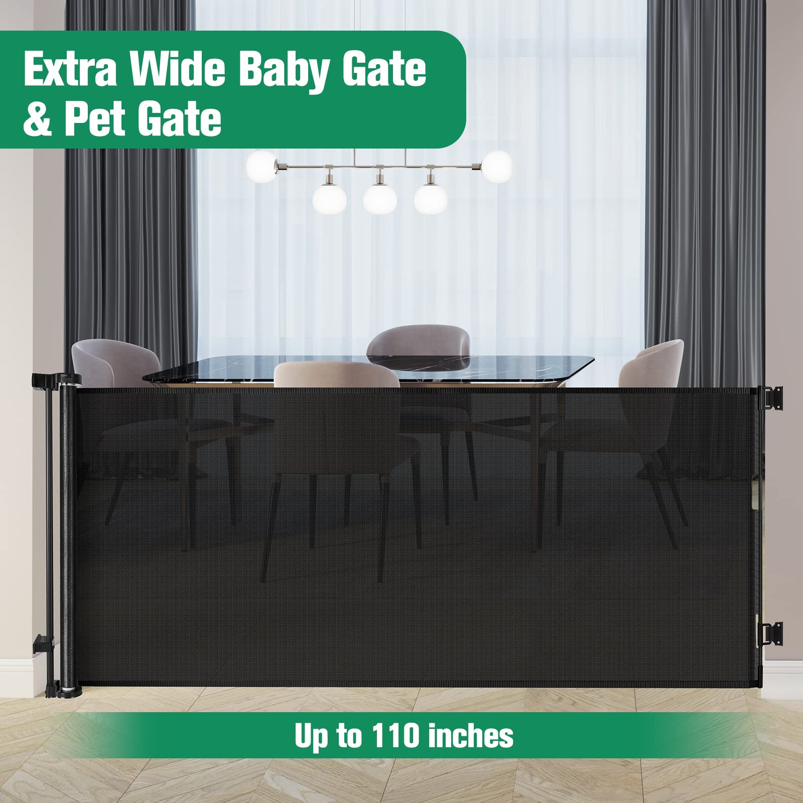 110 Inch Extra Wide Baby Gate For Large Openings Retractable Baby Gates Indoor Outdoor Extra Long Baby Gates For Doorways Large Retractable Dog Gate For Stairs Deck Gates For Dogs Indoor Pet Gate