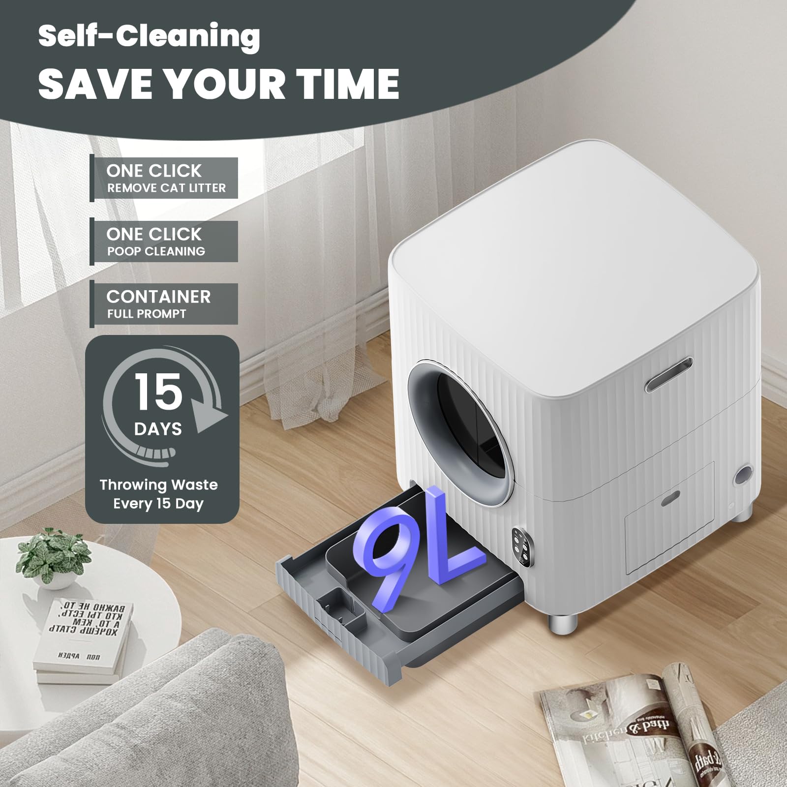 Upgraded Charmkit Self Cleaning Cat Litter Box,Electric Entrance Door Automatic Cat Litter Box,Self Cleaning Litter Box for Mult