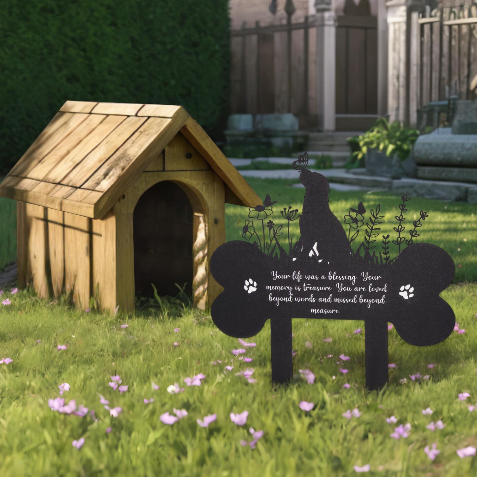 Fectzuea Metal Dog Memorial Garden Markers Waterproof Pet Grave Markers Decorations For Cemetery Pets Grave Stakes Plaque Dog Ga