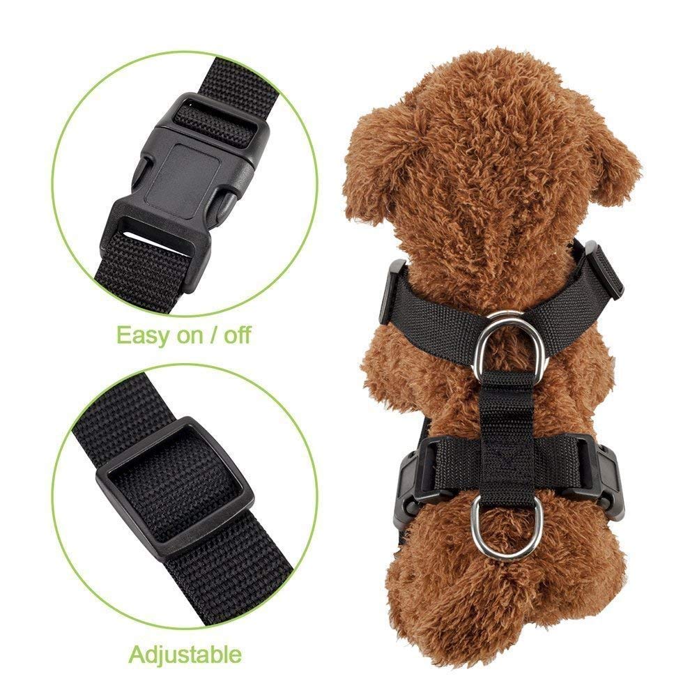 Slowton Dog Car Harness Seatbelt Set, Dog Vest Harness Adjustable Mesh Breathable & Vehicle Safety Seat Belt Tether With Elastic Bungee For Small Medium Large Pets(Bl, Xs)