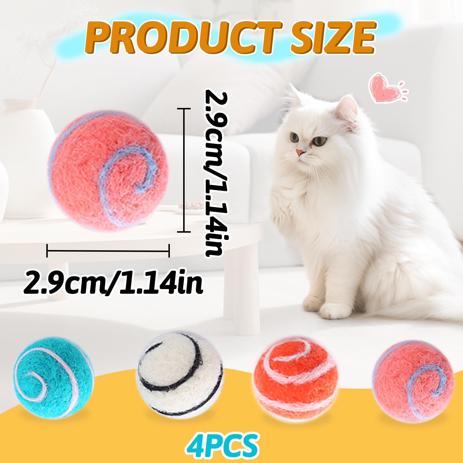 Andiker 4Pcs Wool Cat Balls, 1G Lightweight Soft 1.18 Inches Planet-Shape Funny Cat Balls Interactive Cat Toys For Indoor Cats K