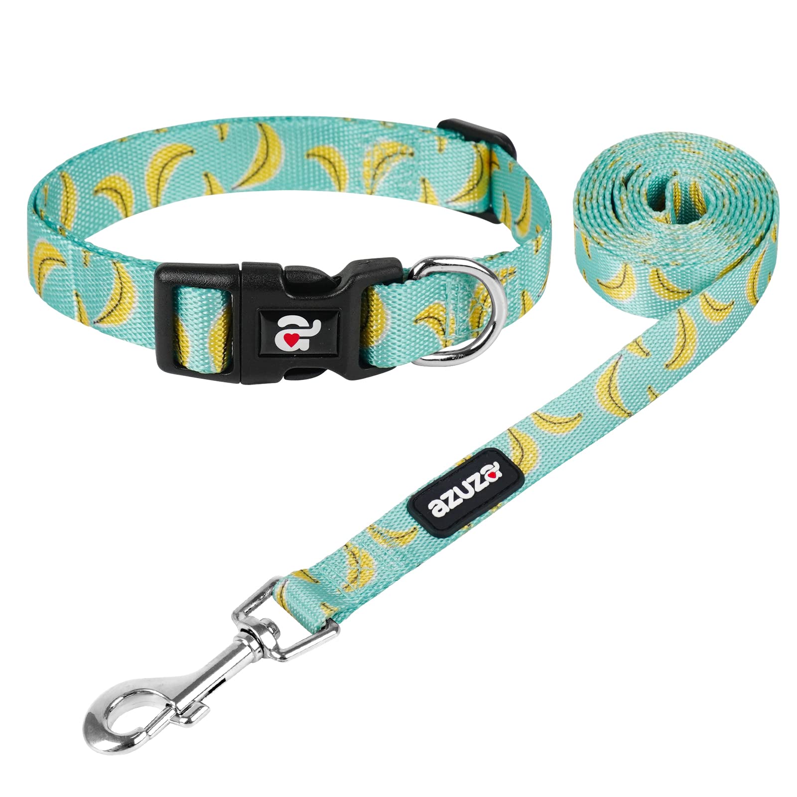 Azuza Dog Collar And Leash Set, Cute Patterns On Nylon Collar And Matching Leash, Great Option For Medium Dogs