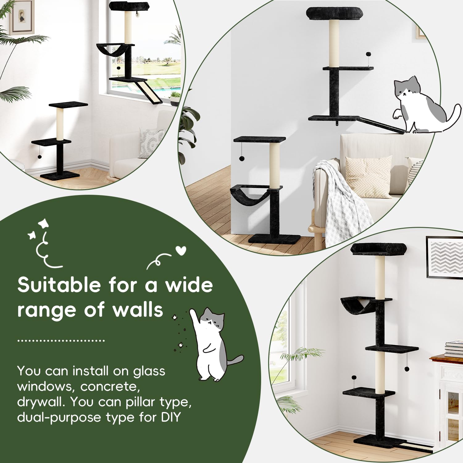 Nunu Lab Wall Mounted Cat Climber Set, Wall Furniture Set, Diy Wall/Window Shelves, Scratching Post, Comfortable Bed, Cat Shelve