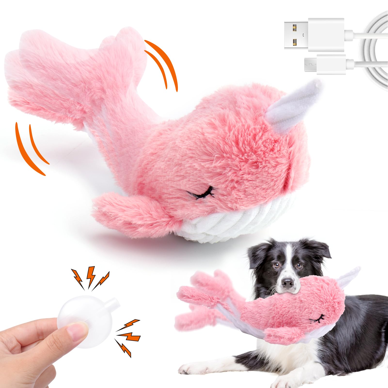 Mity Rain 2 In 1 Interactive Dog Toys, Fish Dog Toy To Keep Them Busy, Plush Squeaky Dog Toys, Rechargeable Wiggly Pink Pet Toys