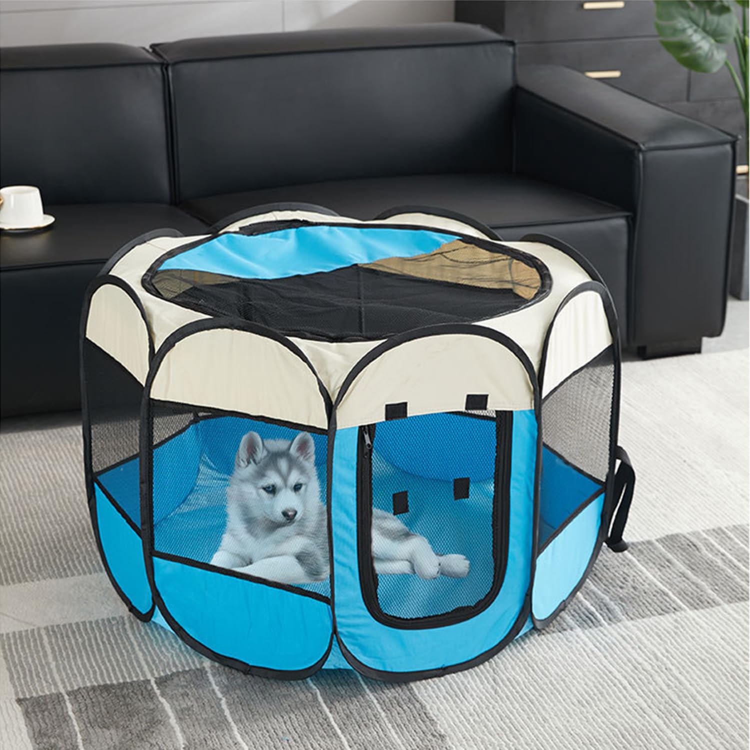 Mile High Life | Foldable Dog Playpen | Portable Dog Crate W Removable Shade Cover | Dog Kennel Indoor/Outdoor W Carry Case | Pen Tent For Dog/Cat/Rabbit(Blue, Small (29'X29'X17'))
