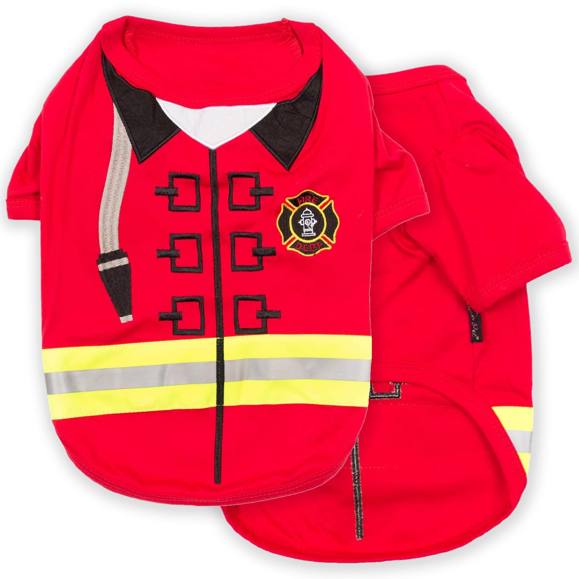 Parisian Pet Dog Shirt - Embroidered Dog Firefighter Costume - 100% Cotton And Polyester Dog Clothes - Sleeved Pet Costumes - Red Dog Costumes For Medium Dogs - Lightweight Pet Shirts - M