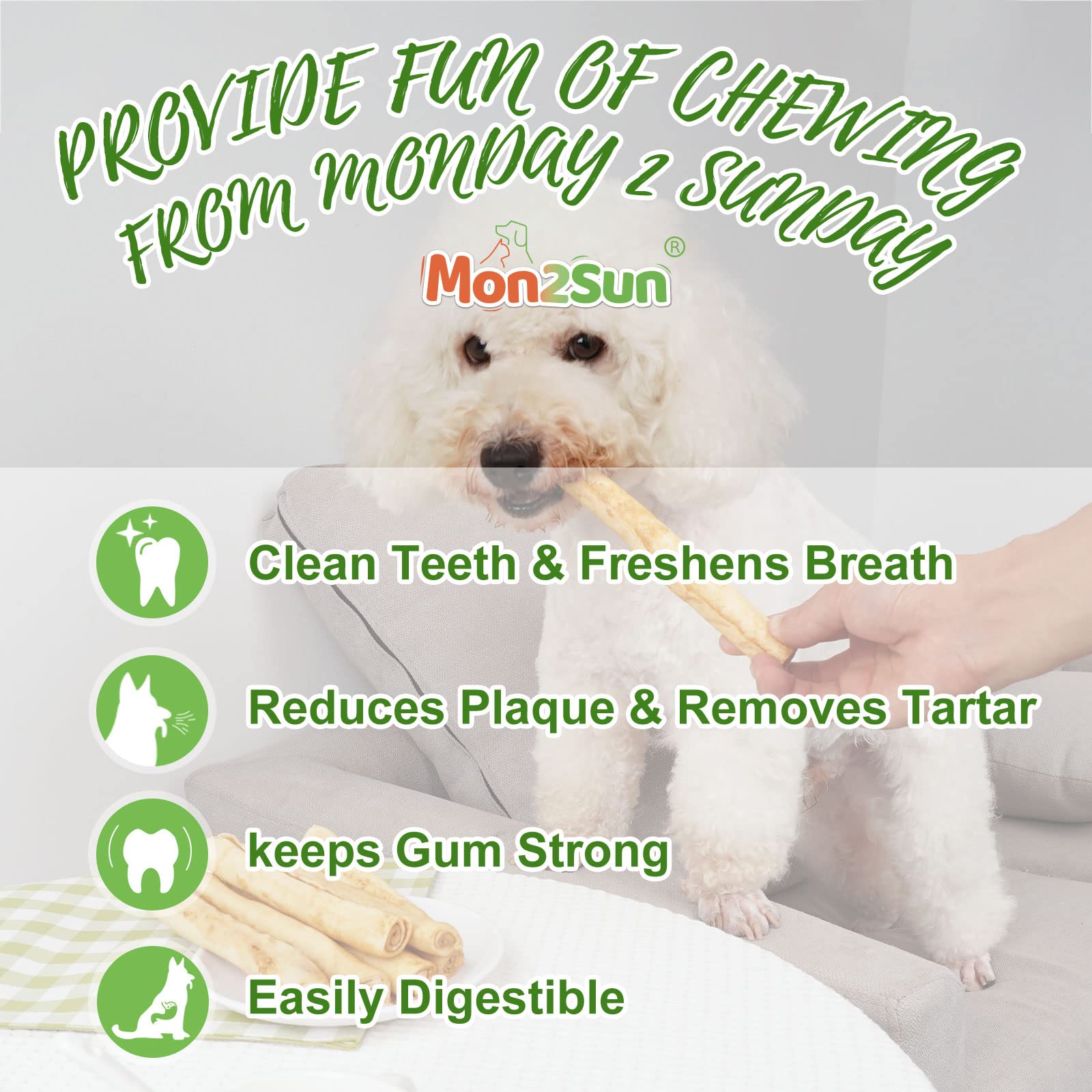 MON2SUN Dog Rawhide Rolls Twist Sticks 6.5 Inch Chew Treats Chicken Flavor 60 Count for Puppy and Small Dogs