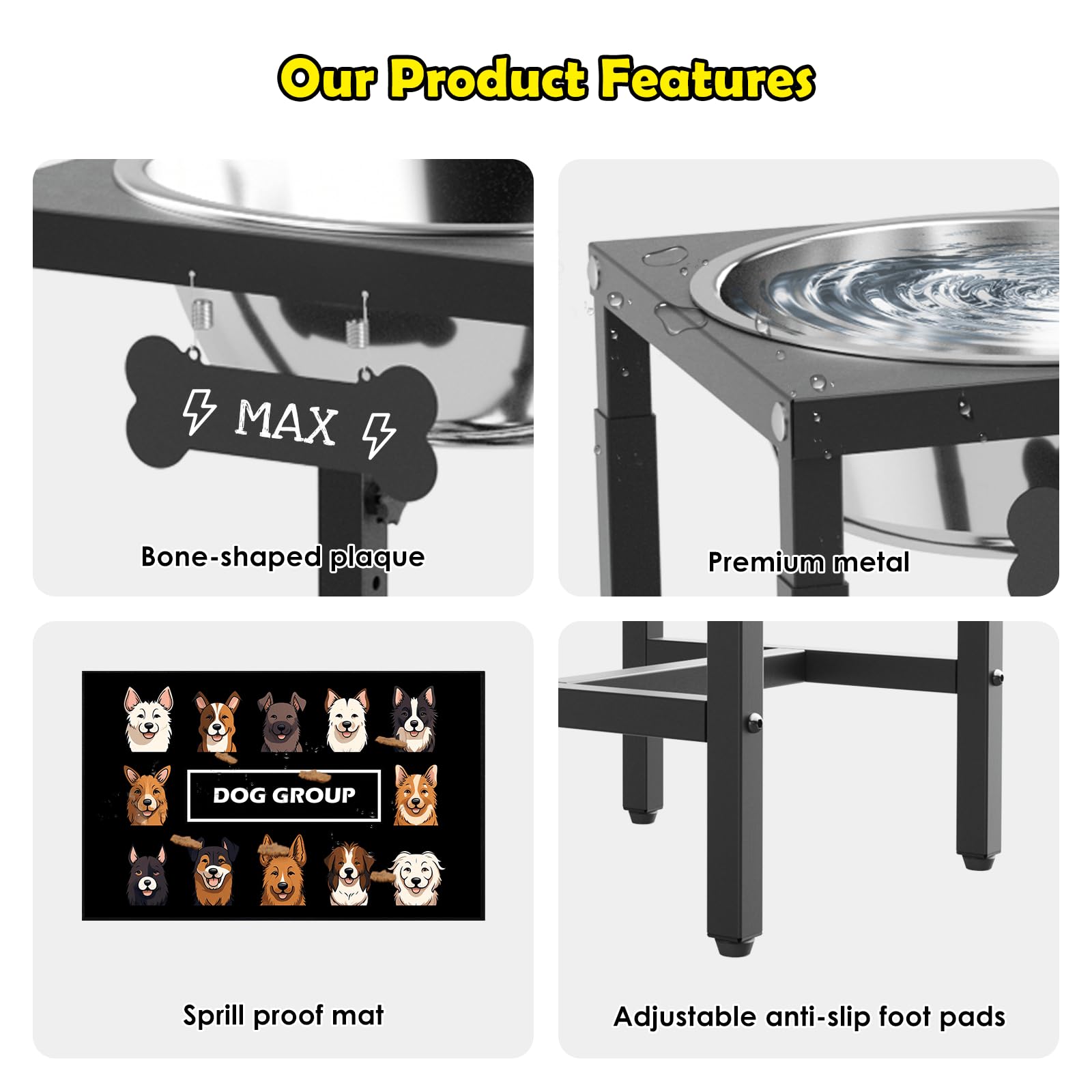 ADENGL 1.6 Gallon Elevated Dog Water Bowl for Large Dogs, 4-Height Adjustable (15-20) Raised Stainless Steel Bowl with Spill-P