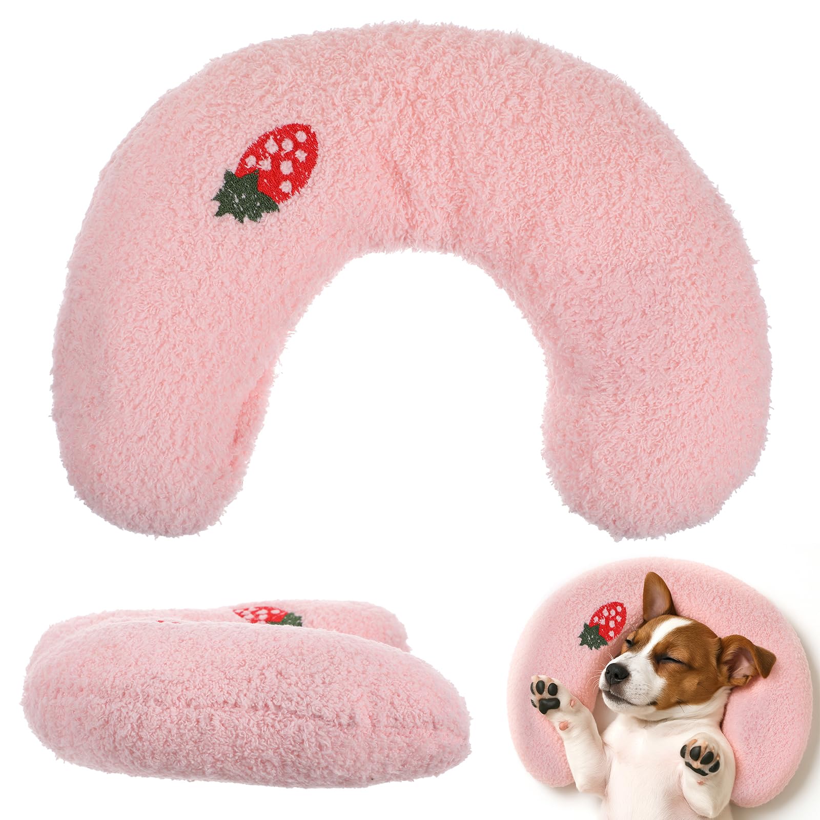 U-Shaped Pillow for Pets, Soft and Fluffy Pet Calming Pillow, Half Donut Cuddler with Cute Embroidery Pattern, can Support Pets