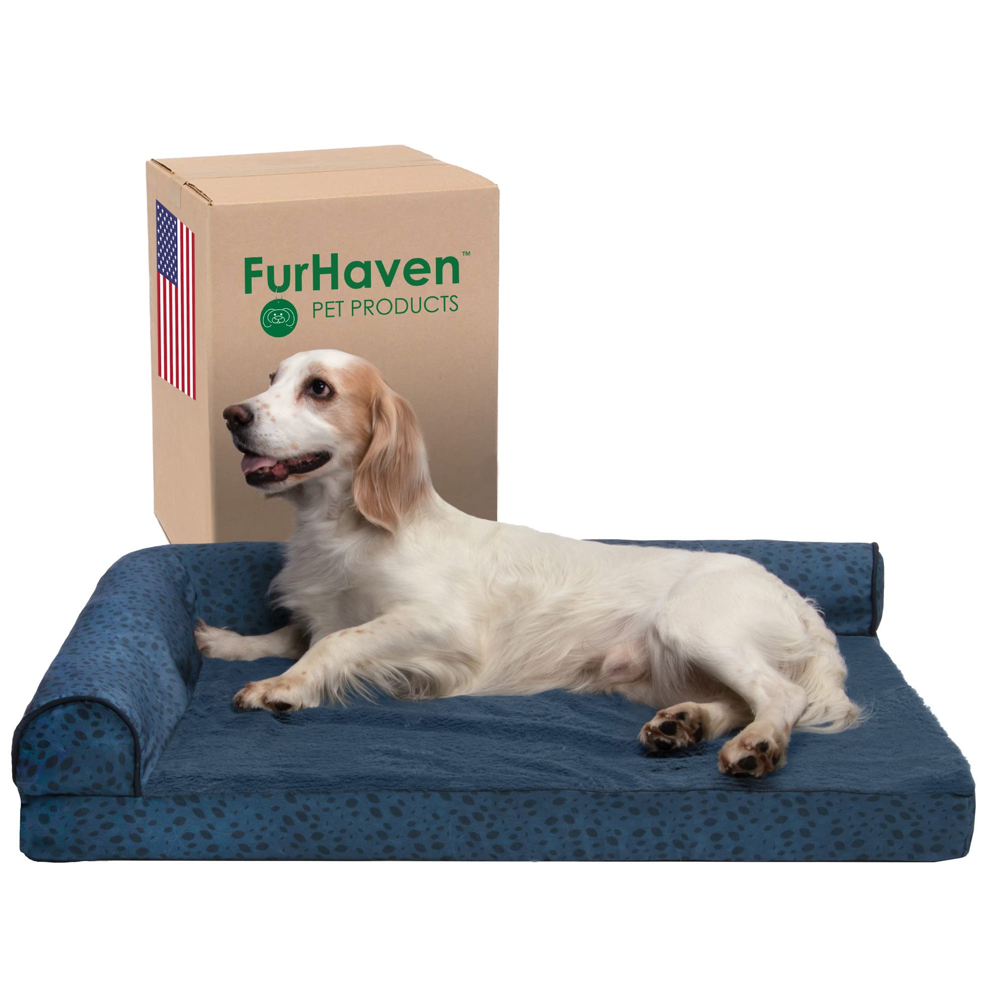 Furhaven Memory Foam Dog Bed For Large/Medium Dogs W/ Removable Bolsters & Washable Cover, For Dogs Up To 55 Lbs - Plush & Almon